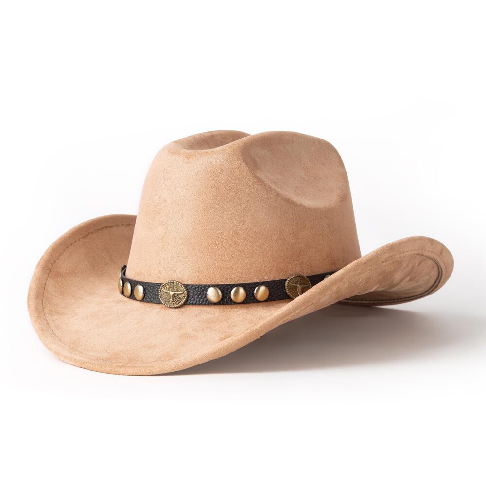 4624 Western Cowboy Hat Wide Brim Suede Cattleman Cowgril Hats-Black
